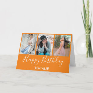 Carte Joyeux anniversaire Orange et Blanc 3 photo Collag