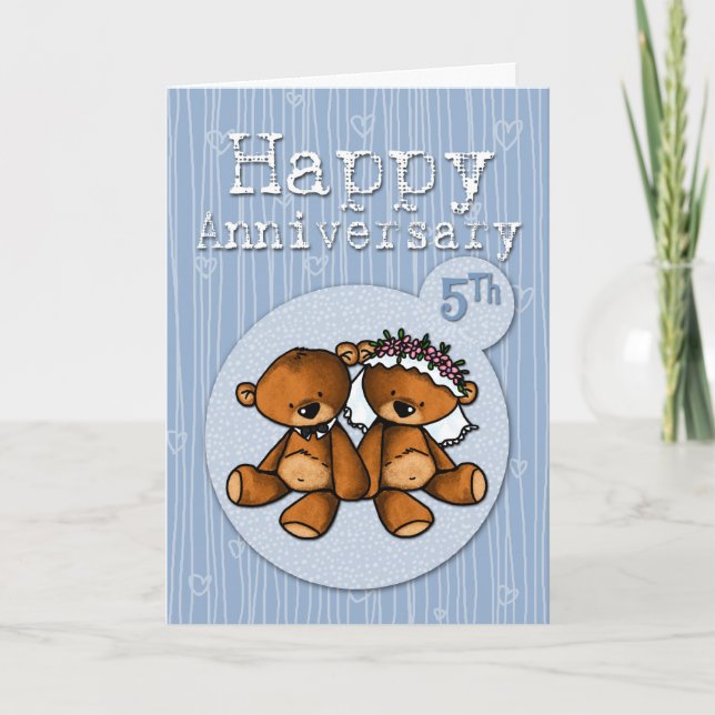 Carte joyeux anniversaire ours - 5 ans (Devant)