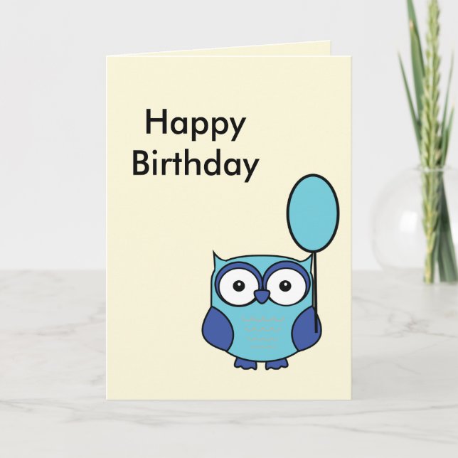 Carte Joyeux Anniversaire Owl Blue et Aqua (Devant)
