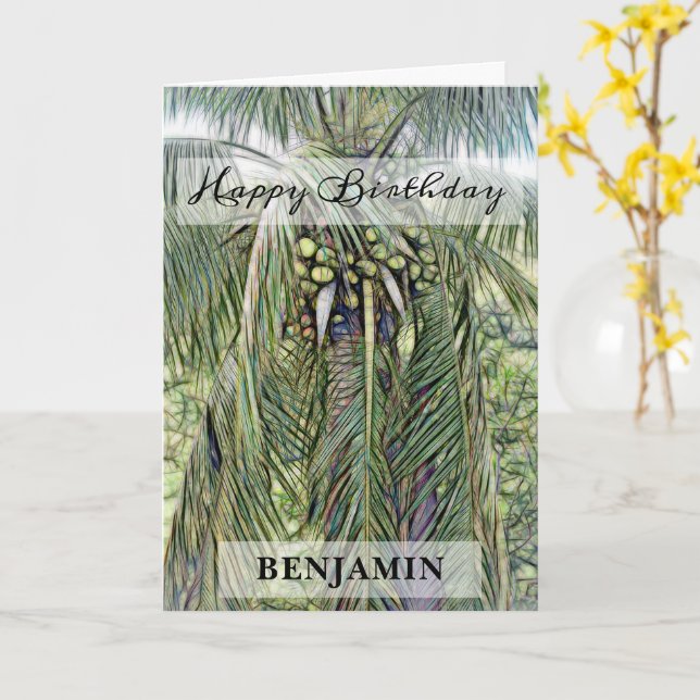 Carte Joyeux Anniversaire Palmiers Nature Hommes Personn (Fleur jaune)