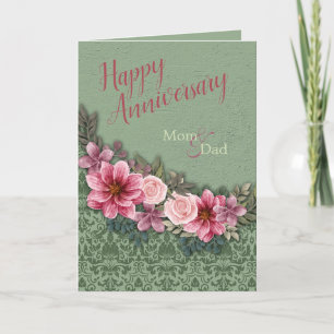 Carte Joyeux Anniversaire Parents rose rouge sur Damas v