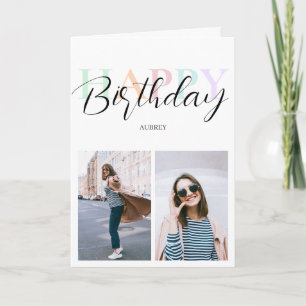 Carte Joyeux Anniversaire Pastel Couleur Script Photo