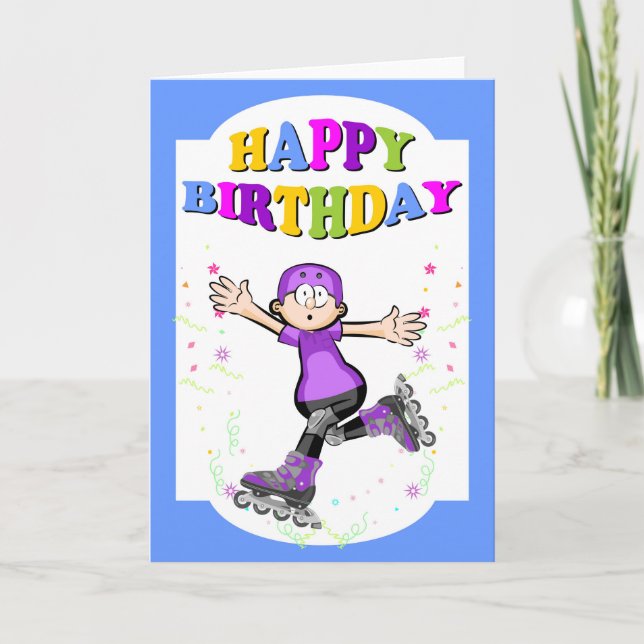Carte Joyeux anniversaire, patineur courageux (Devant)
