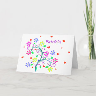 Carte Joyeux anniversaire Patricia avec des coeurs et