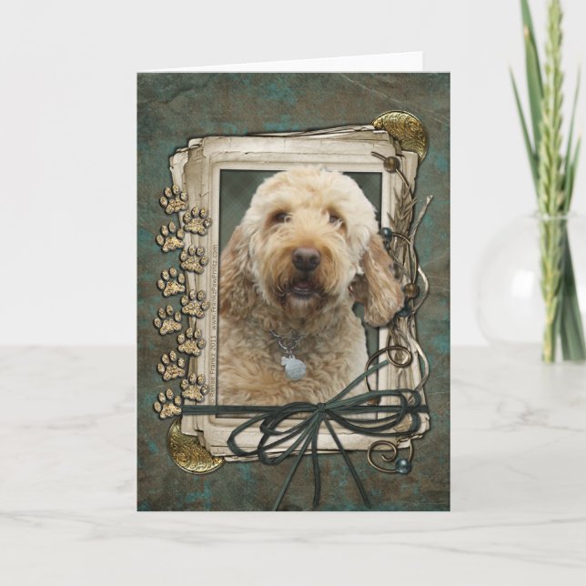 Carte Joyeux anniversaire - pattes en pierre - (Devant)