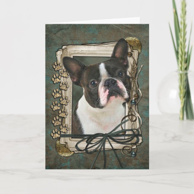 Carte Joyeux anniversaire - pattes en pierre - Boston (Devant)