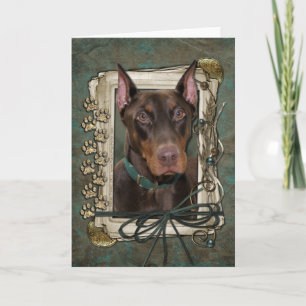 Carte Joyeux anniversaire - pattes en pierre - dobermann