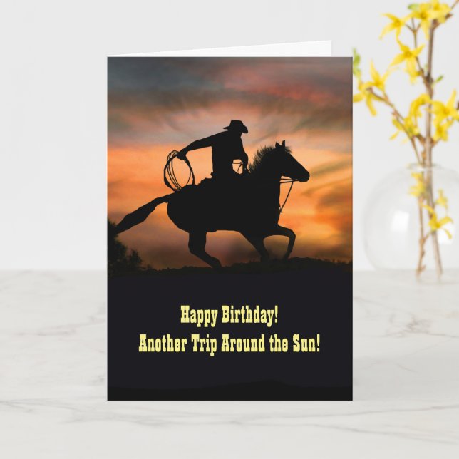 Carte Joyeux Anniversaire Pays Western Cowboy (Fleur jaune)