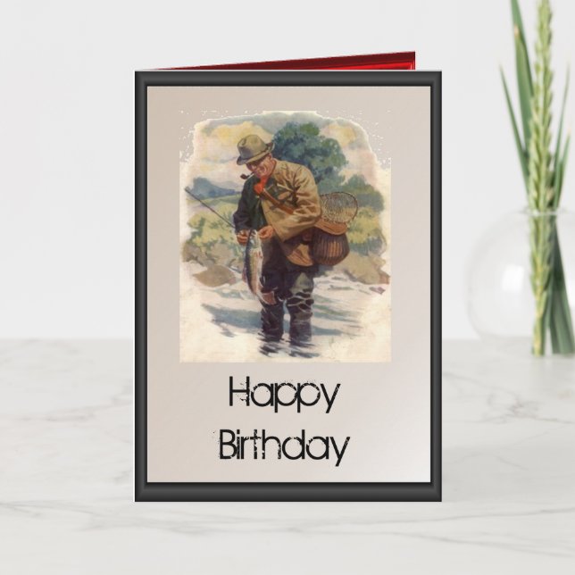 Carte Joyeux anniversaire - Pêche à la mouche dans la ri (Devant)