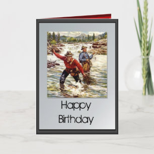 Carte Joyeux anniversaire - Pêche dans la rivière