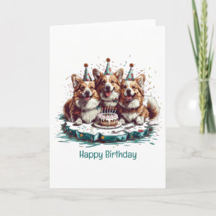 Carte Joyeux Anniversaire Pembroke Welsh Corgi Chiens