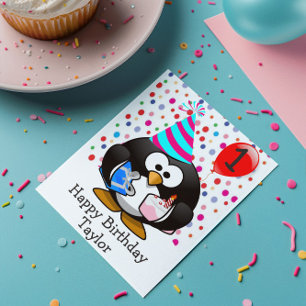 Carte Joyeux Anniversaire Penguin Enfants de 1 an