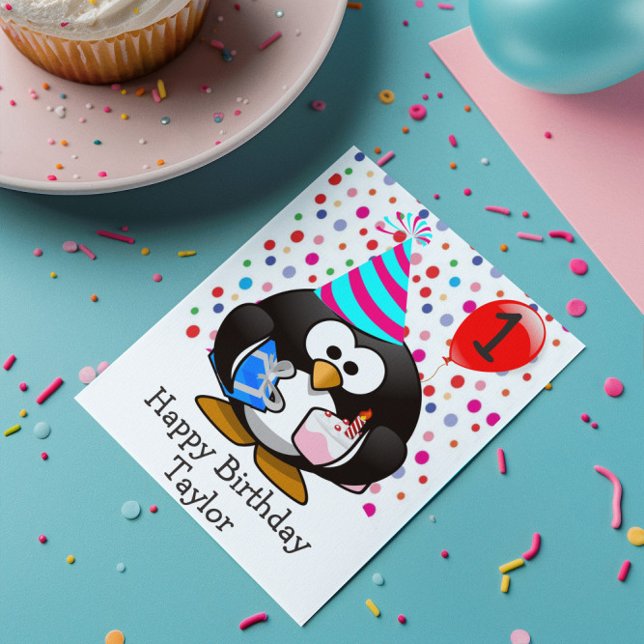 Carte Joyeux Anniversaire Penguin Enfants de 1 an (Créateur téléchargé)