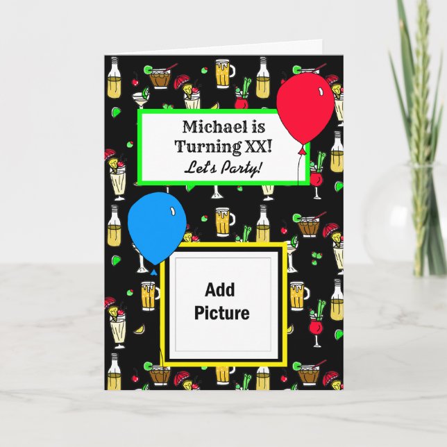 Carte Joyeux anniversaire personnalisé CockTails et bièr (Devant)