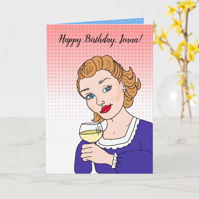 Carte Joyeux Anniversaire Personnalisé Humour Vin Rétro (Fleur jaune)
