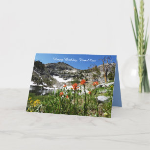 Carte Joyeux anniversaire personnalisé, Montagnes Fleurs