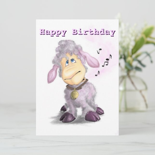 Carte Joyeux anniversaire - Petit agneau avec Bell - Ajo (Debout devant)