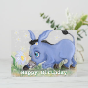 Carte Joyeux anniversaire - Petit âne et marguerite - Mi