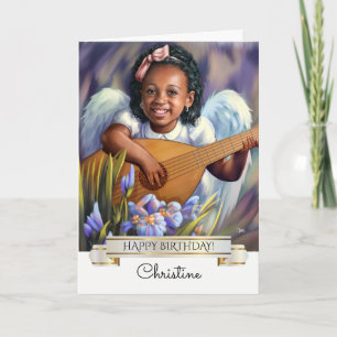 Carte Joyeux anniversaire. Petit Ange avec Lute
