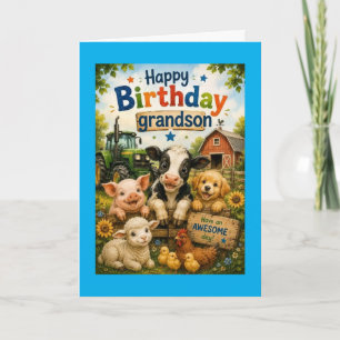 Carte Joyeux Anniversaire Petit-Fils Animaux de la Ferme