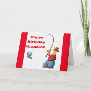 CARTE JOYEUX ANNIVERSAIRE **PETIT-FILS** HUMOUR PÊCHE