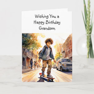 Carte Joyeux Anniversaire Petit-Fils   Skateboarder