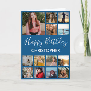 Carte Joyeux Anniversaire Photo Collage 13 Photos Bleu