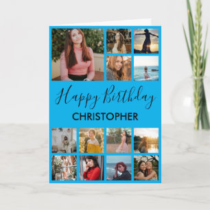 Carte Joyeux Anniversaire Photo Collage 13 Photos Bleu