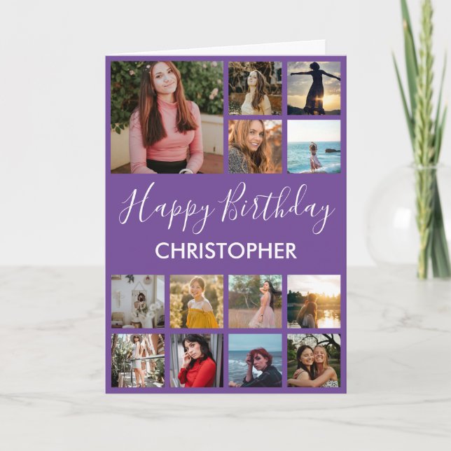 Carte Joyeux Anniversaire Photo Collage 13 Photos Violet (Devant)