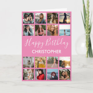 Carte Joyeux Anniversaire Photo Collage 16 Photos Rose
