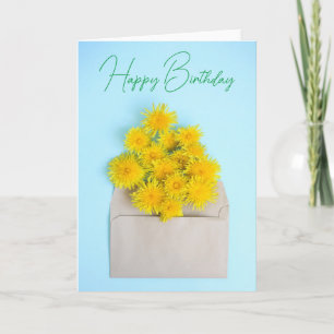 Carte Joyeux Anniversaire   Pissenlits dans une envelopp