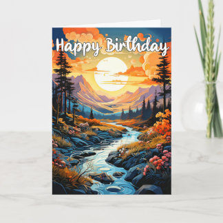 Carte Joyeux anniversaire Pittoresque paysage extérieur