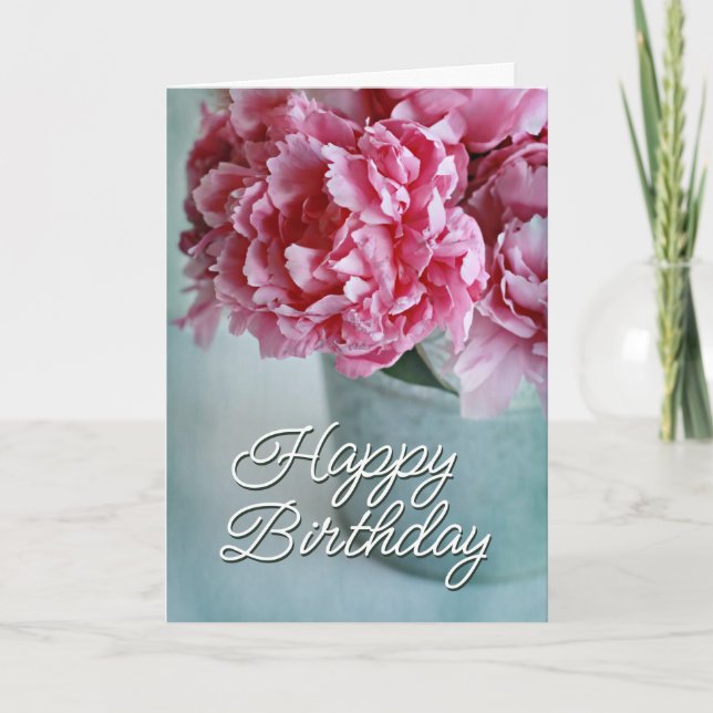 Carte Joyeux Anniversaire | Pivoines sur la Table (Devant)