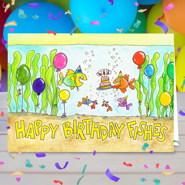 Carte Joyeux Anniversaire Poissons saluant (Créateur téléchargé)
