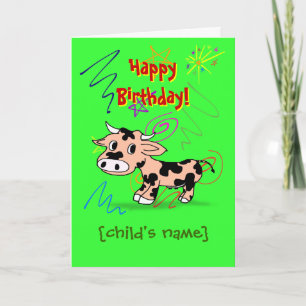 Carte Joyeux anniversaire pour enfant avec vache de dess