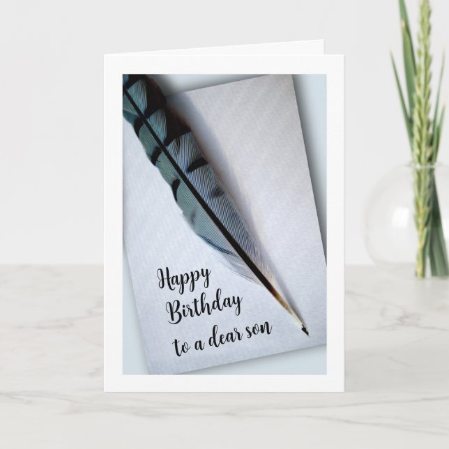 Carte Joyeux anniversaire pour Fils Blue Jay Feather (Devant)