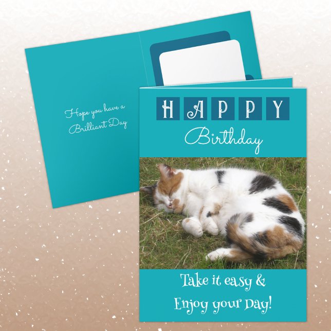 Carte Joyeux anniversaire prenez-le facile chat photo bl (Créateur téléchargé)