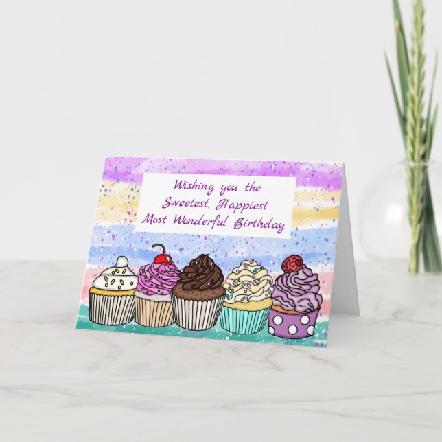 Carte Joyeux anniversaire | Pretty Hand Drake Cupcakes (Devant)