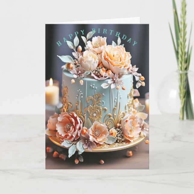 Carte Joyeux anniversaire Pretty Rose Flowers sur Blue C (Devant)