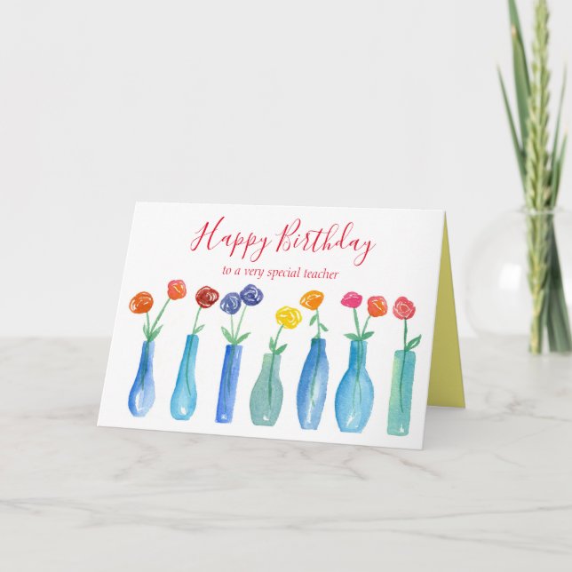 Carte Joyeux Anniversaire Professeur Rose Bouquet Fleur (Devant)