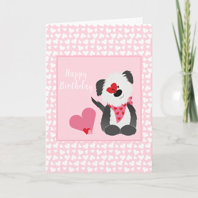 Carte Joyeux anniversaire Puppy Heart Motif rose (Devant)