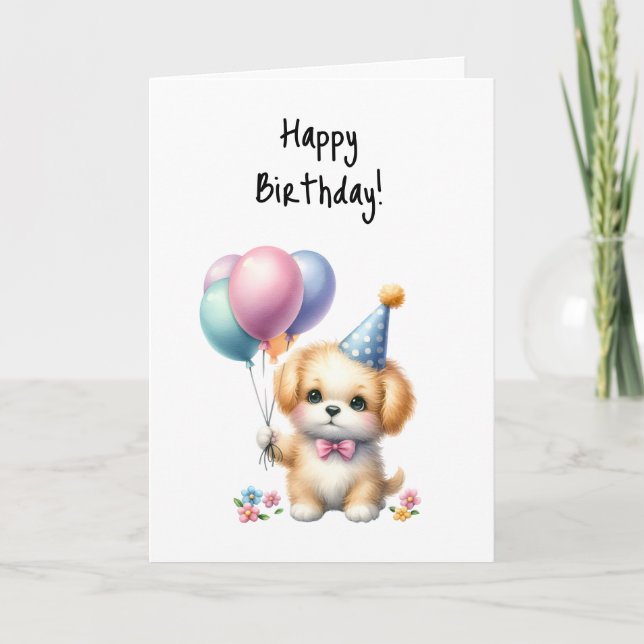 Carte Joyeux anniversaire Puppy Woof fête (Devant)