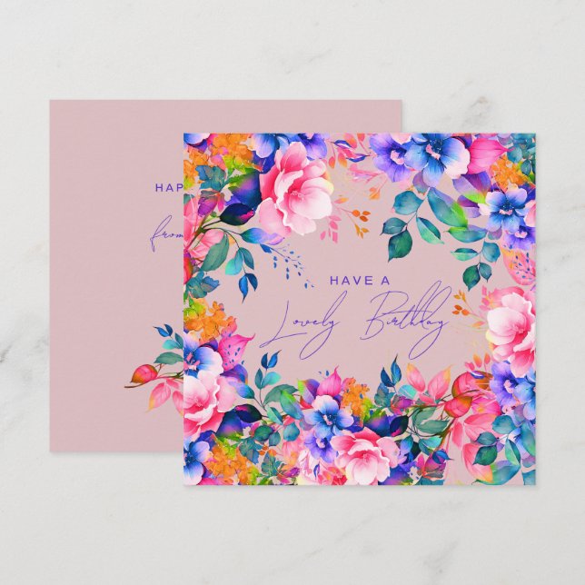 Carte Joyeux anniversaire Rainbow Garden Floral Blush (Devant / Derrière)