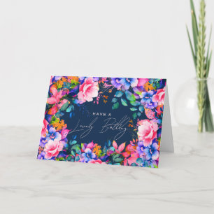 Carte Joyeux anniversaire Rainbow Garden Floral Navy