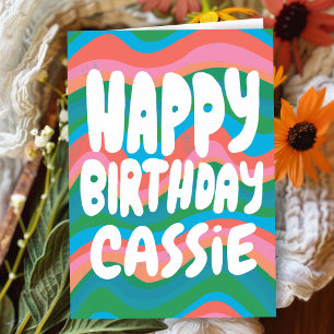 Carte JOYEUX ANNIVERSAIRE Rayures roses vertes PERSONNAL