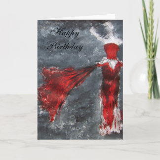 Carte Joyeux anniversaire (robe rouge)