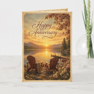 Carte Joyeux Anniversaire Romantique au Bord d'un Lac de