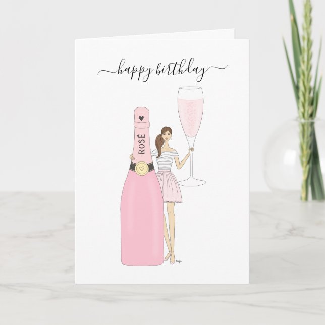Carte Joyeux anniversaire - Rose Fashion Girl (Devant)