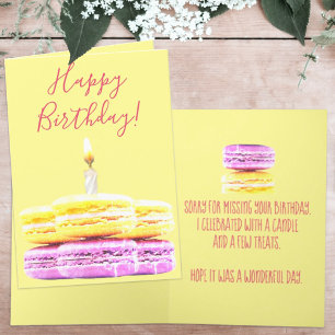 Carte Joyeux Anniversaire rose jaune Macaron Cookies