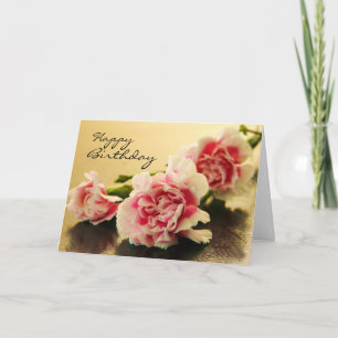 Carte Joyeux Anniversaire rose oeillets Floral